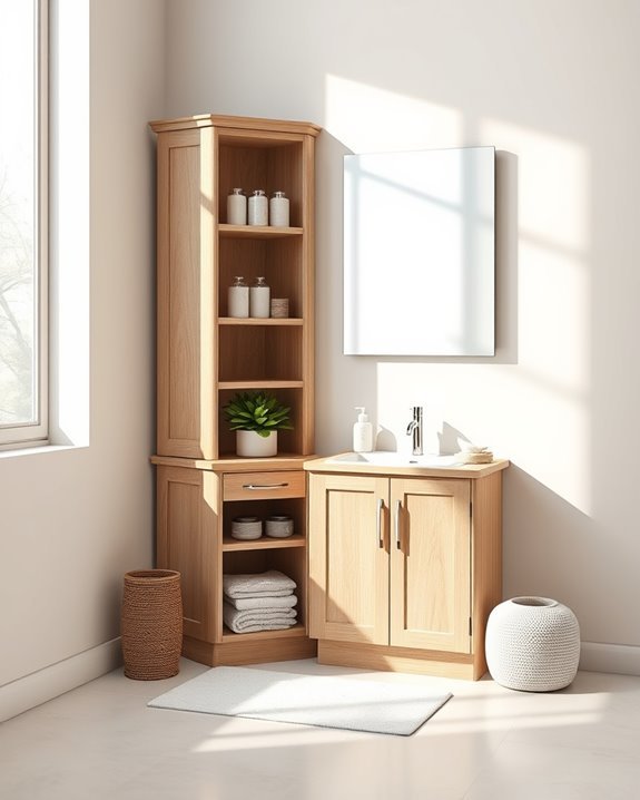 stylish corner bathroom storage