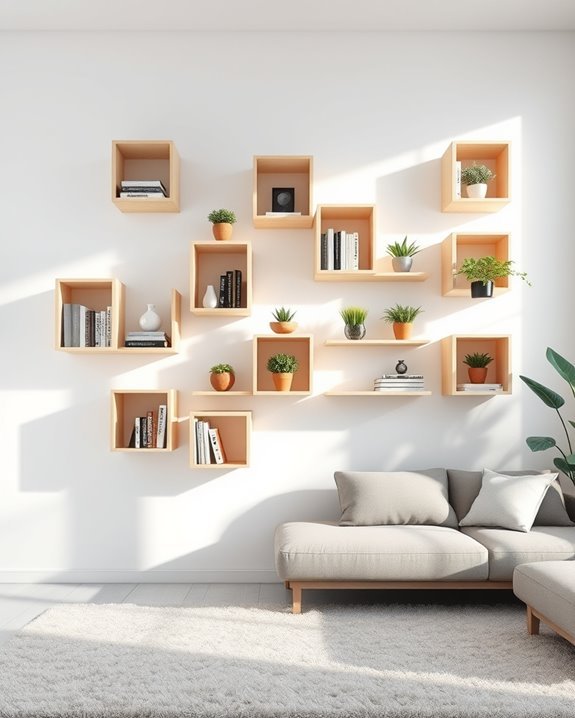 stylish floating cube shelves