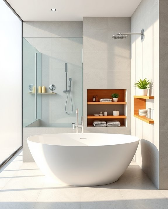 stylish functional bathtub shelving