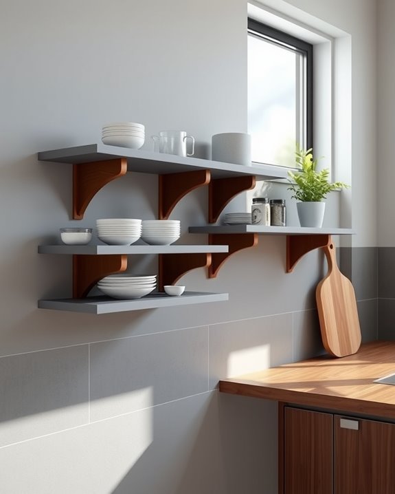 stylish gray shelves design