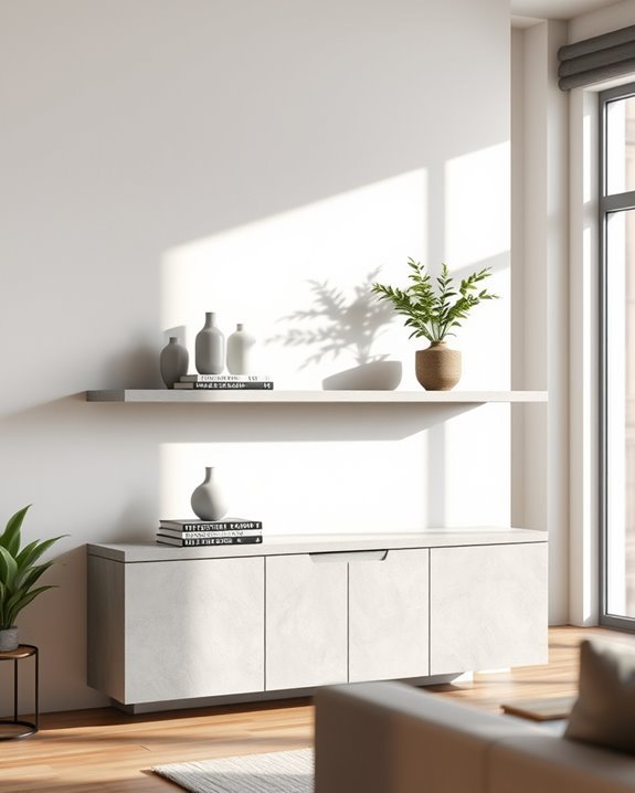 stylish minimalist concrete shelving