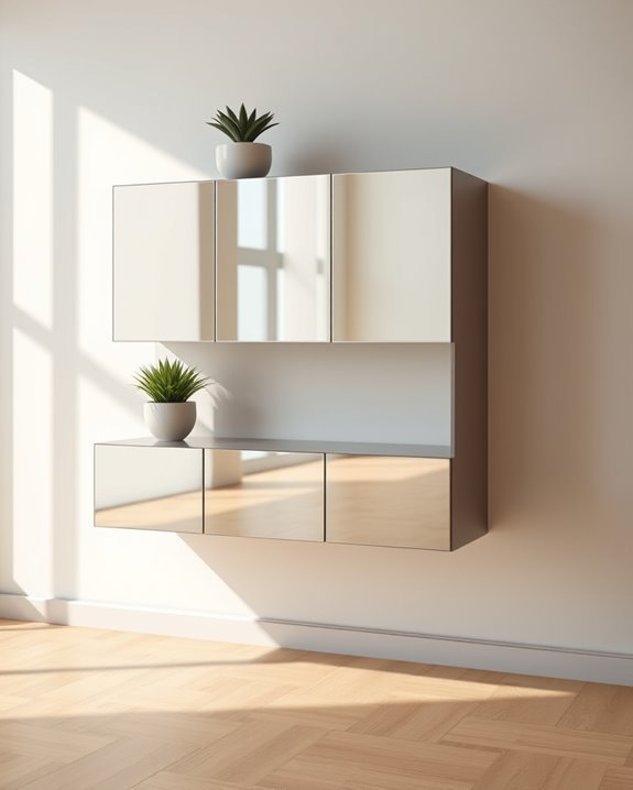 stylish mirrored floating cabinet
