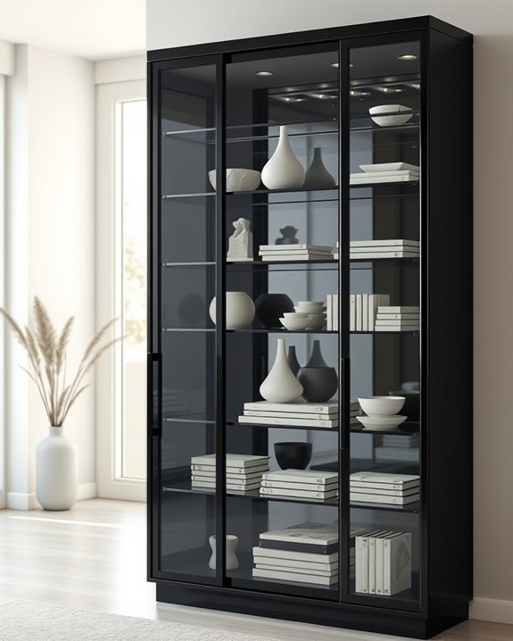 stylish tall black cabinets