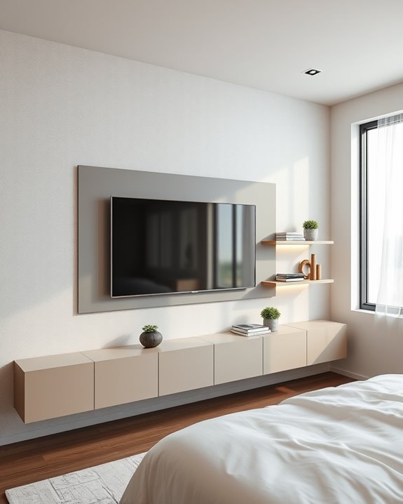 stylish tv integrated floating shelves