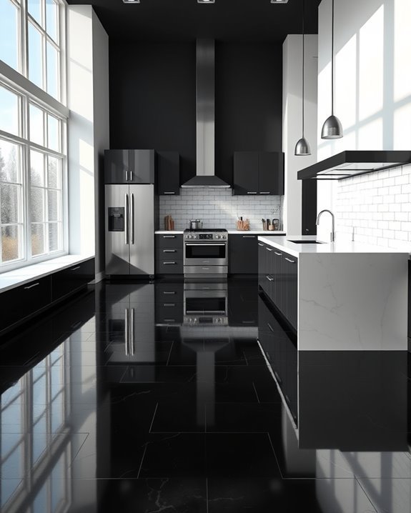 subway tile with black floors