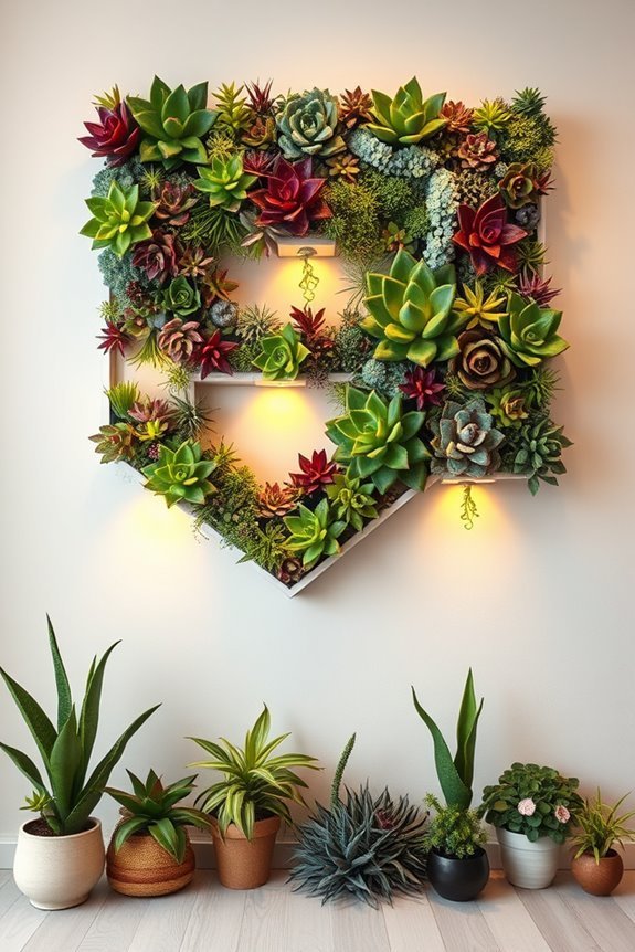 succulent wall garden lighting