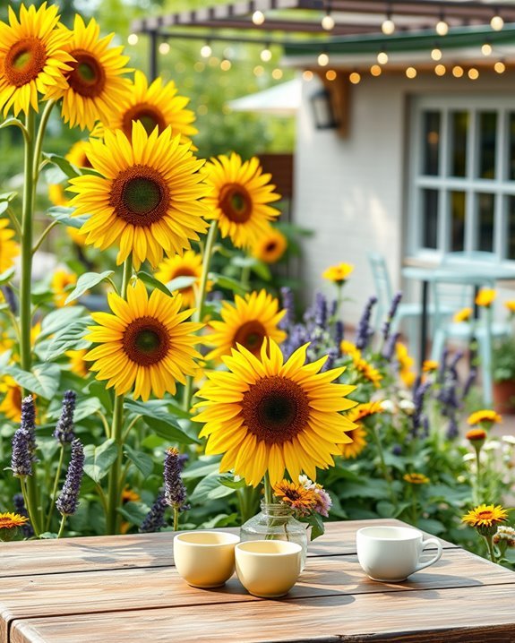 sunflower filled pollinator garden