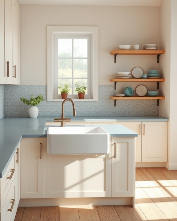 sustainable blue and cream materials