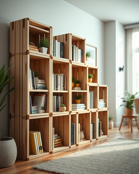 sustainable rustic crate shelving