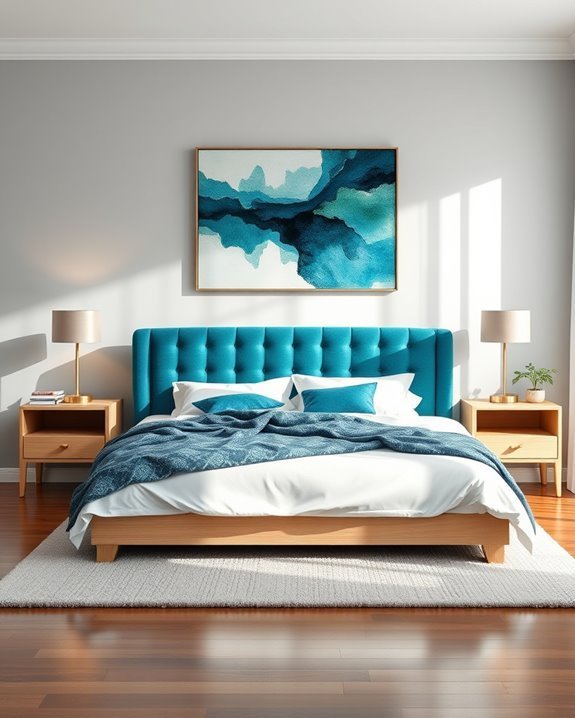 teal headboard enhances tranquility