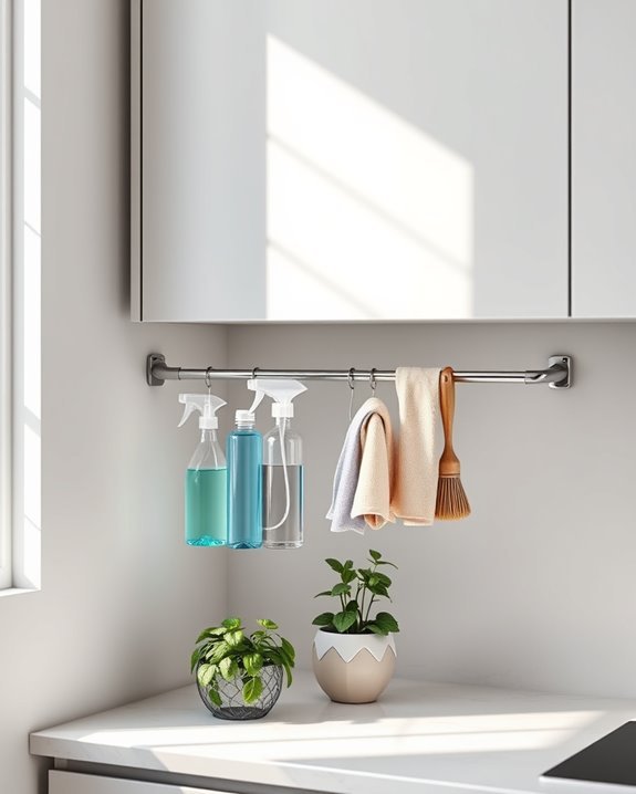 tension rod cleaning organization