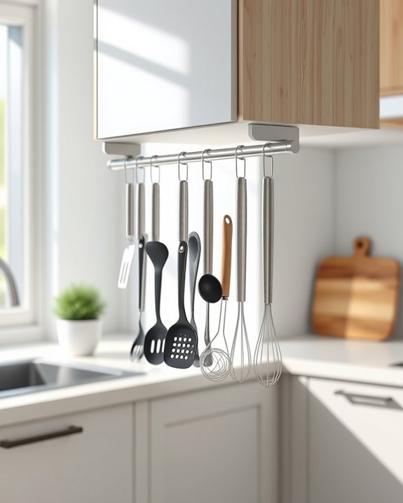 tension rod kitchen storage