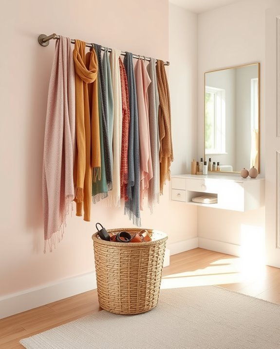 tension rod scarf organizer