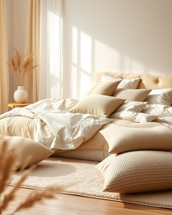 textured beige throw pillows