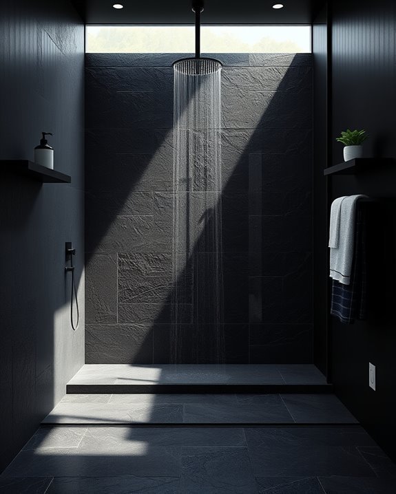 textured black shower design