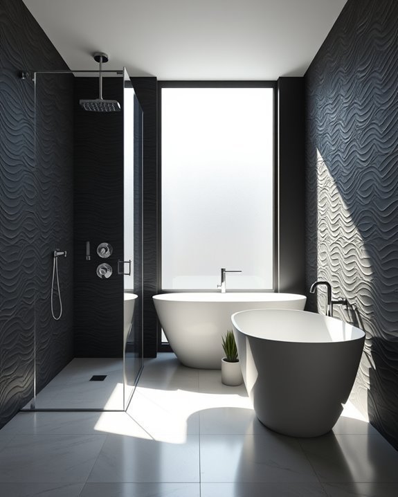textured black shower walls