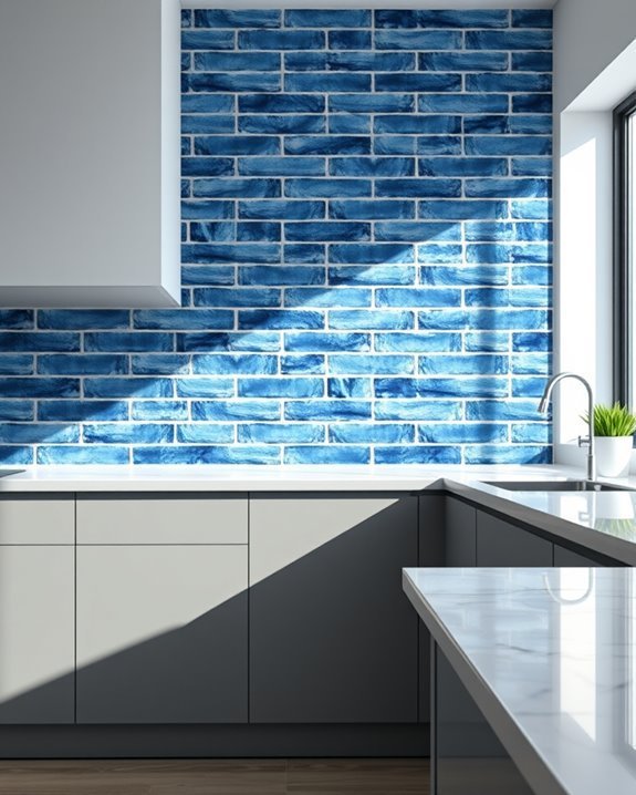 textured blue kitchen tiles