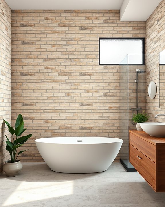 textured brick bathroom design