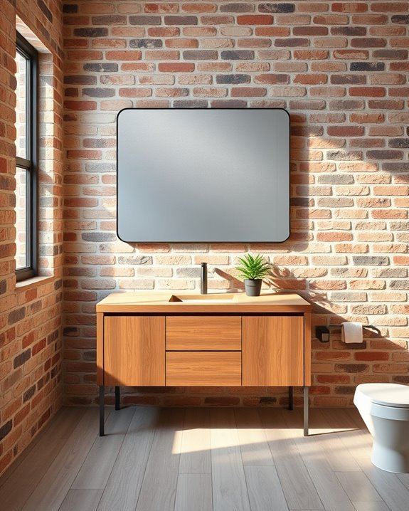 textured brick enhances bathrooms