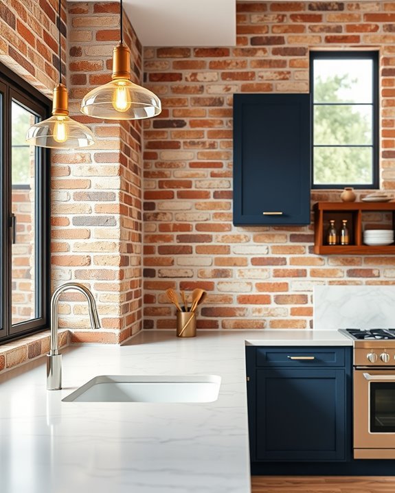 textured brick kitchen accents