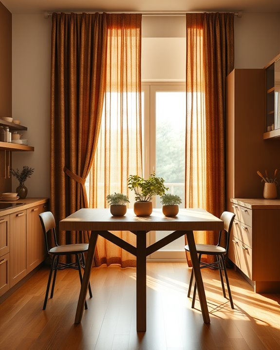 textured brown kitchen curtains