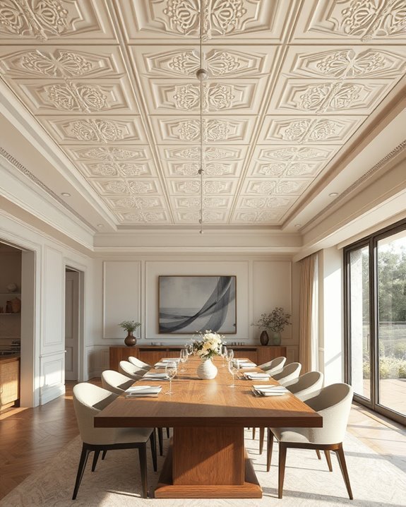 textured ceiling panels enhance elegance