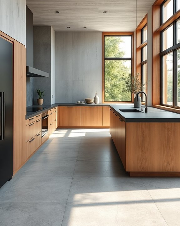 textured concrete wooden trim