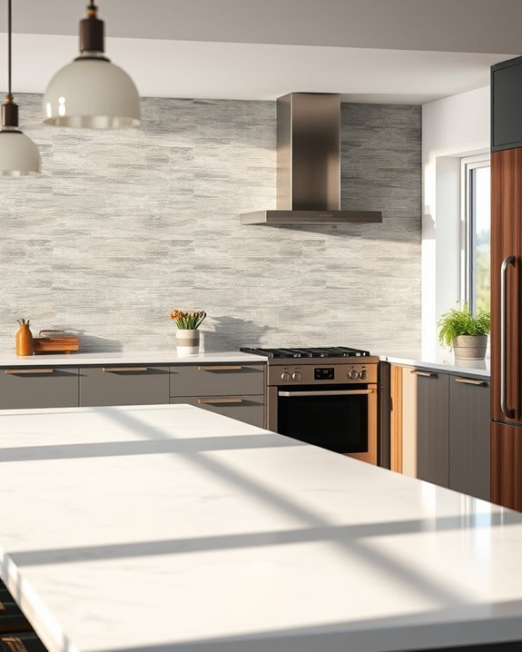 textured gray and brown backsplash