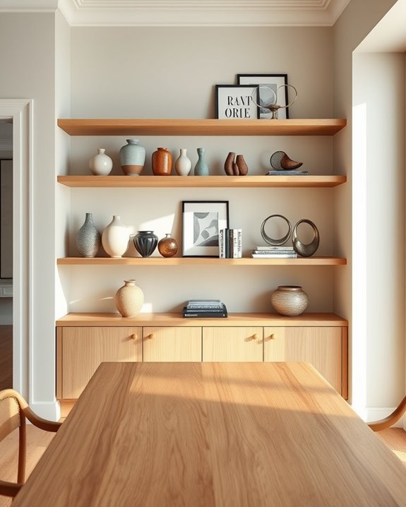 tiered shelves enhance decor