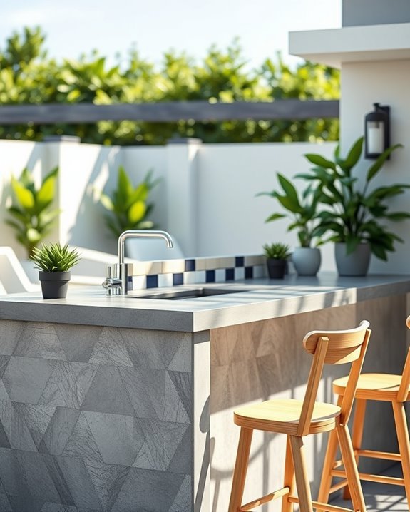 tiled backsplash concrete bar