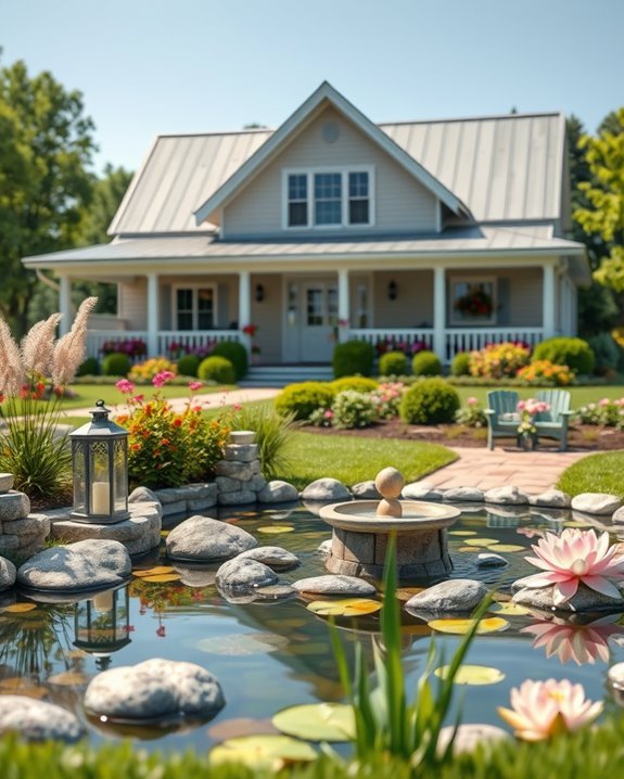 tranquil pond and fountain