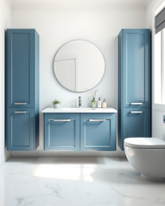 tranquil steel blue bathrooms