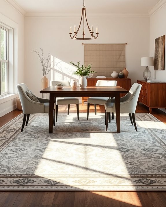 transitional rugs enhance dining harmony