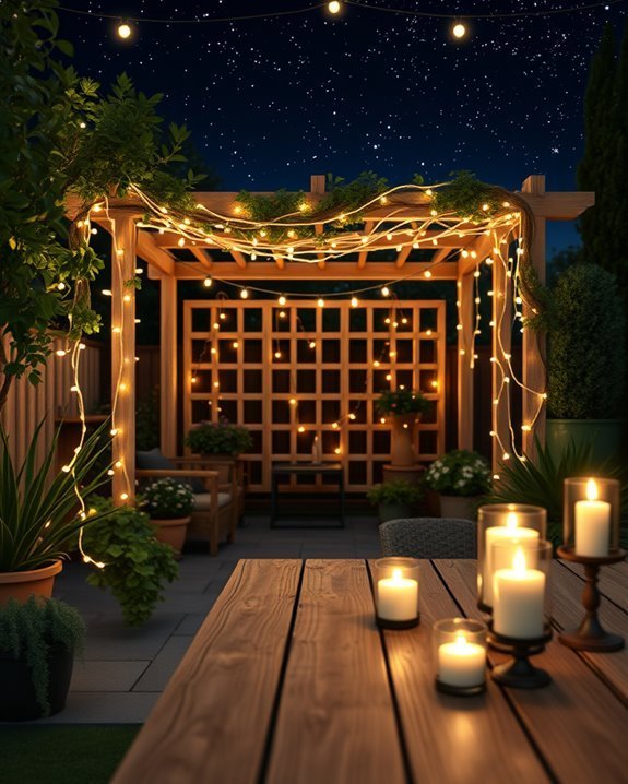 trellis with string lights