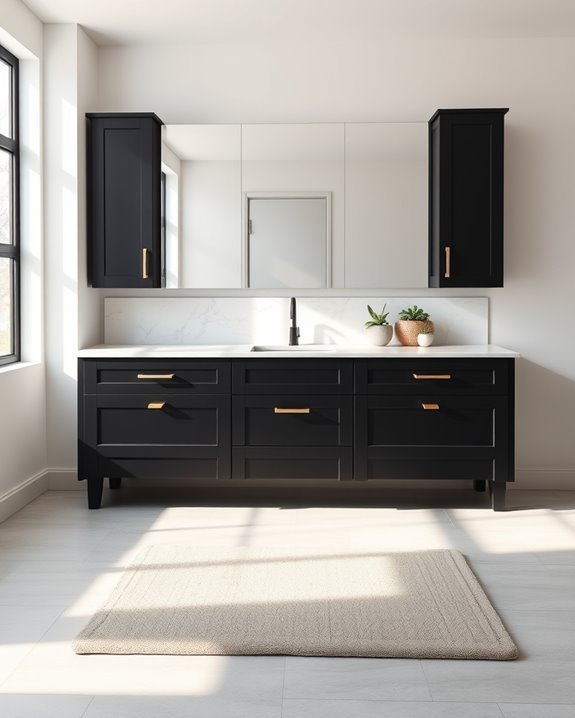 two tone black accent cabinets