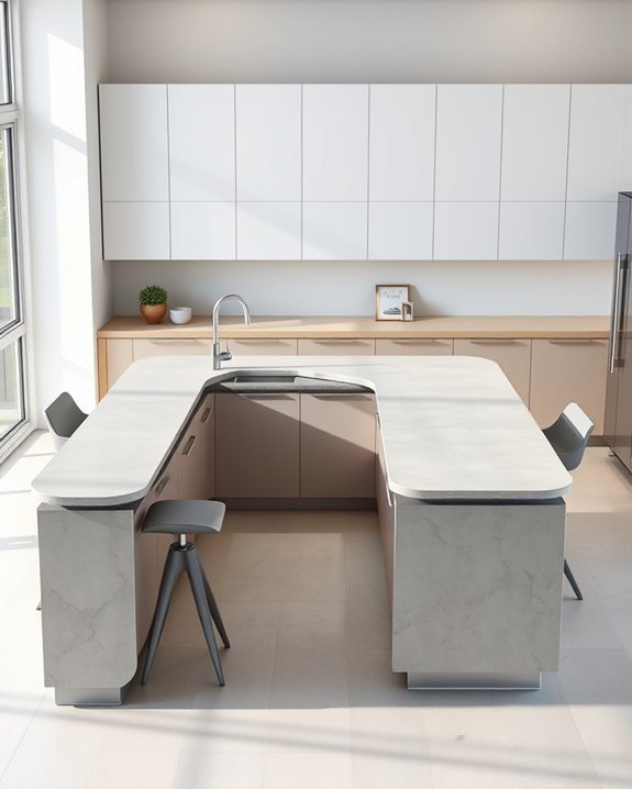 u shaped concrete kitchen counters