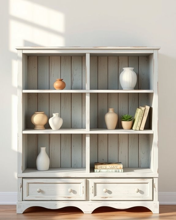 upcycled distressed bookshelf styling