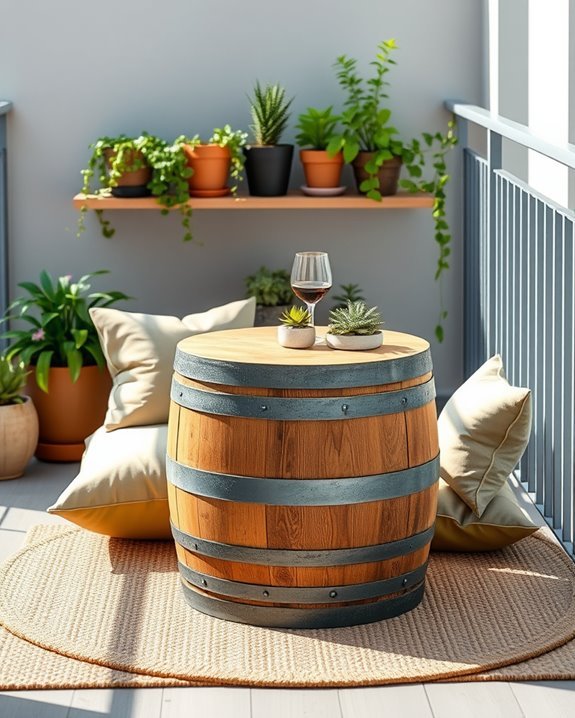 upcycled wine barrel table