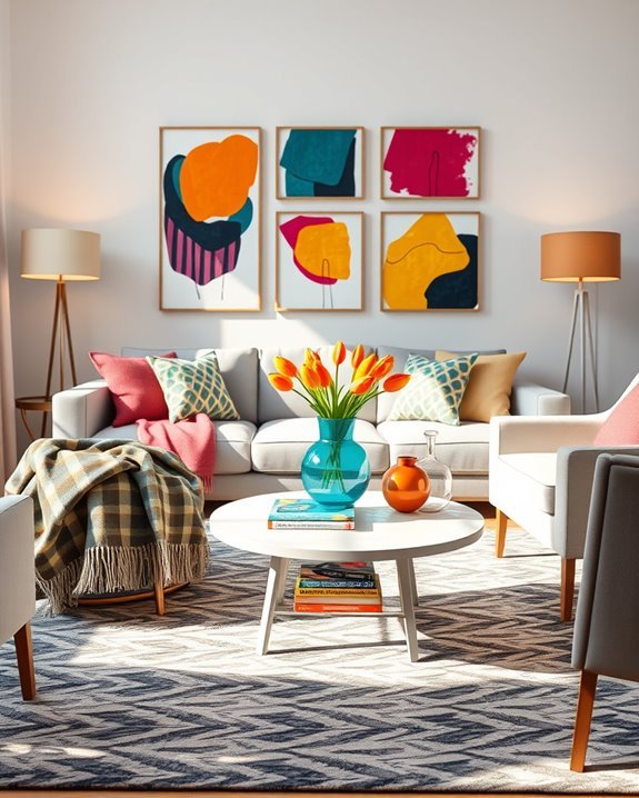 vibrant accessories enhance decor