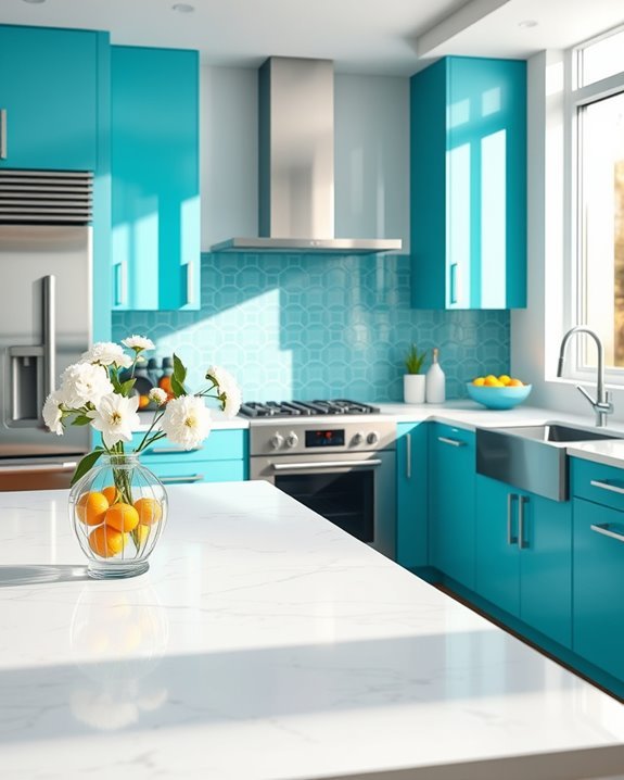 vibrant aqua kitchen accents