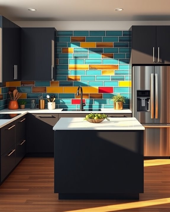 vibrant backsplashes enhance grey