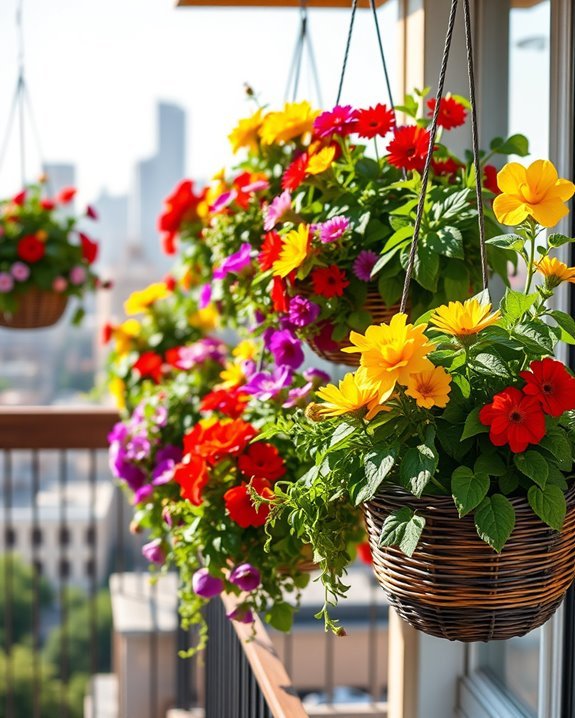 vibrant balcony hanging baskets