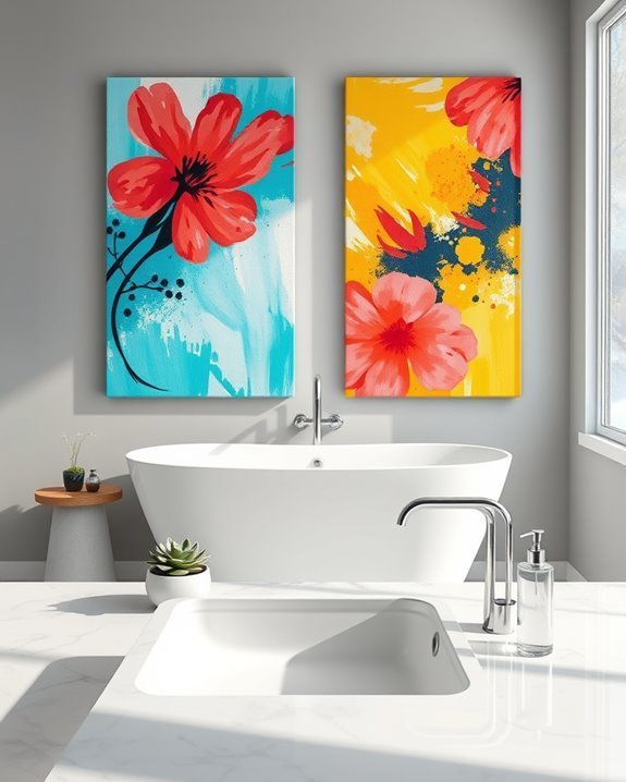 vibrant bathroom wall art