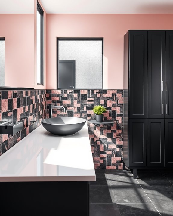 vibrant black pink backsplash