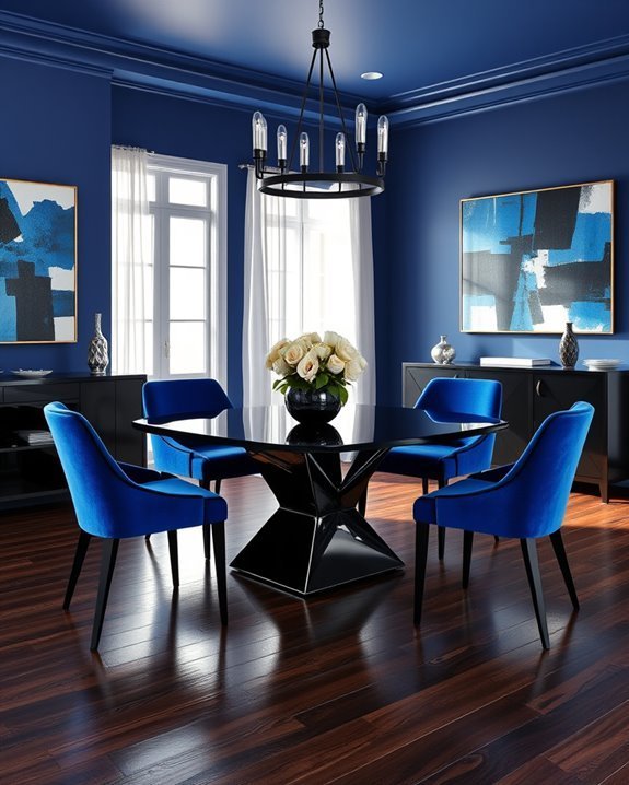 vibrant blue black dining transformation