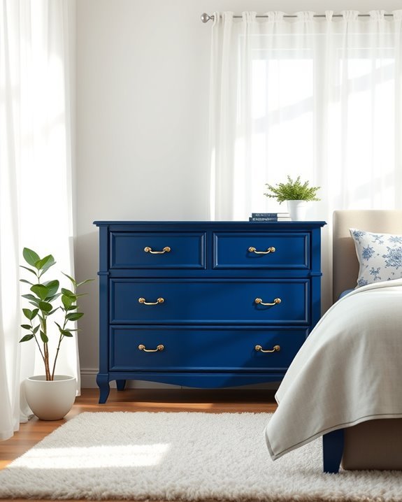 vibrant blue dresser styling