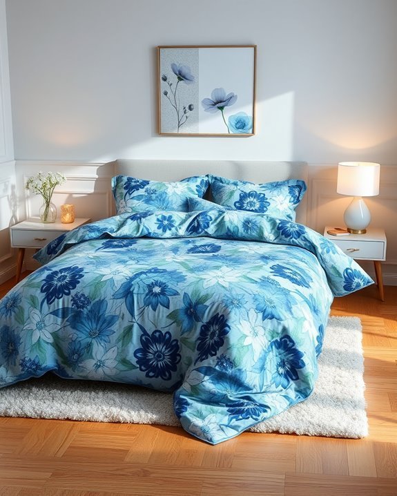 vibrant blue floral comforter
