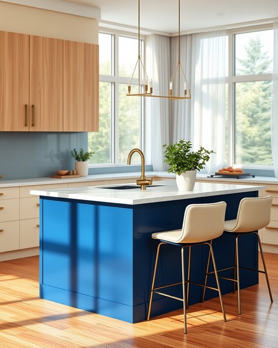 vibrant blue kitchen focal point