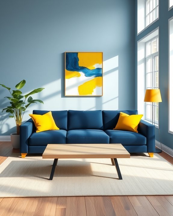 vibrant blue yellow decor accents