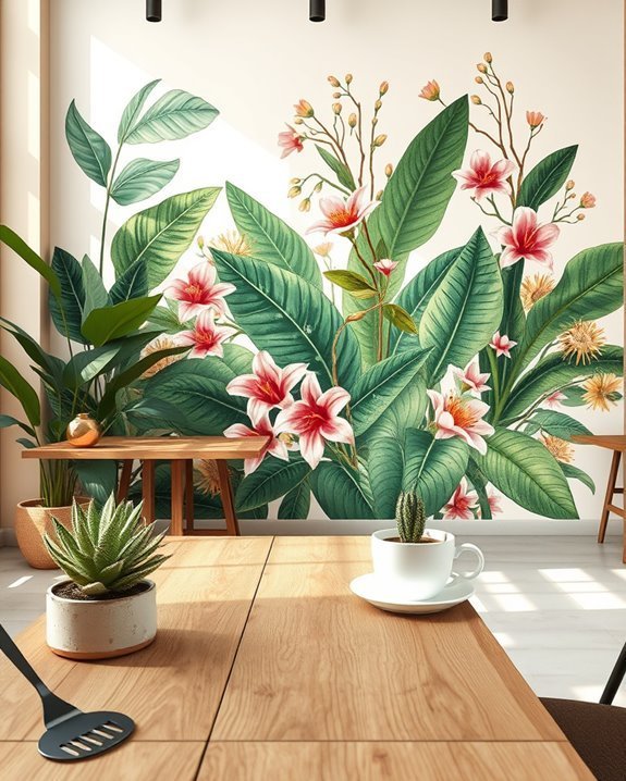 vibrant botanical cafe art